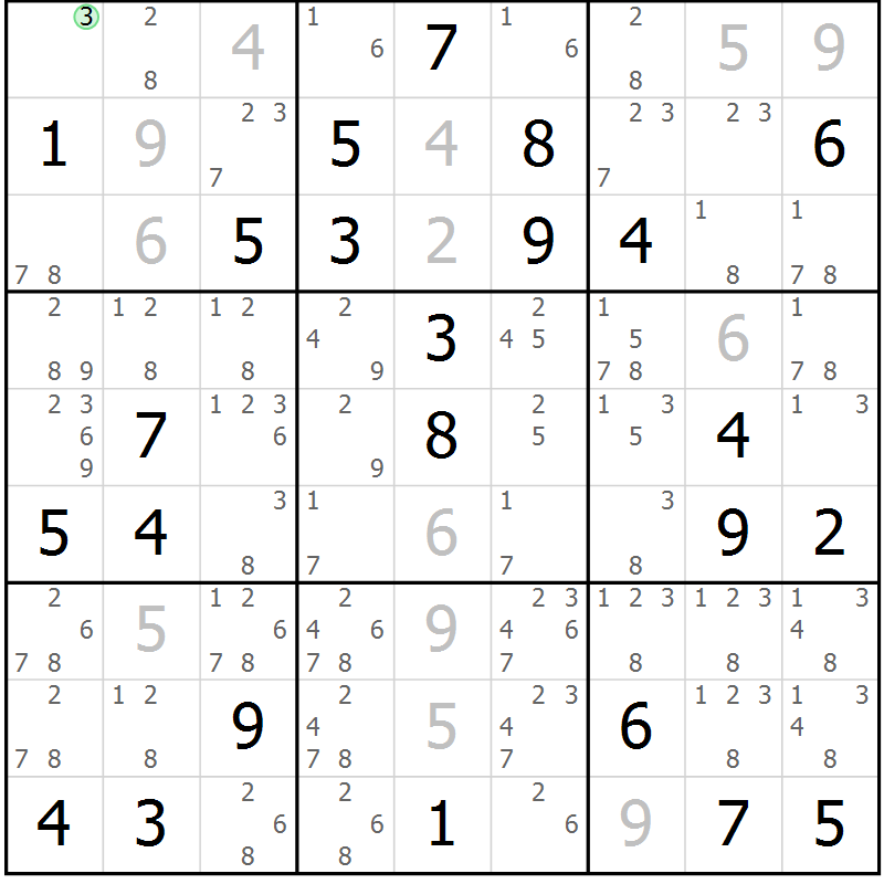 Position des candidats pour la solution de la Gr 68 page 71 du magazine de sudoku Maestro n° 094