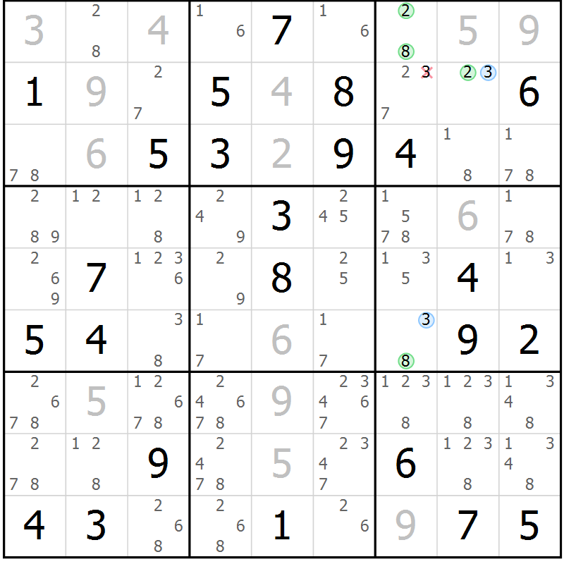 Position des candidats pour la solution de la Gr 68 page 71 du magazine de sudoku Maestro n° 094