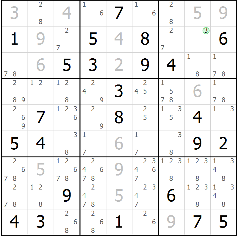 Position des candidats pour la solution de la Gr 68 page 71 du magazine de sudoku Maestro n° 094