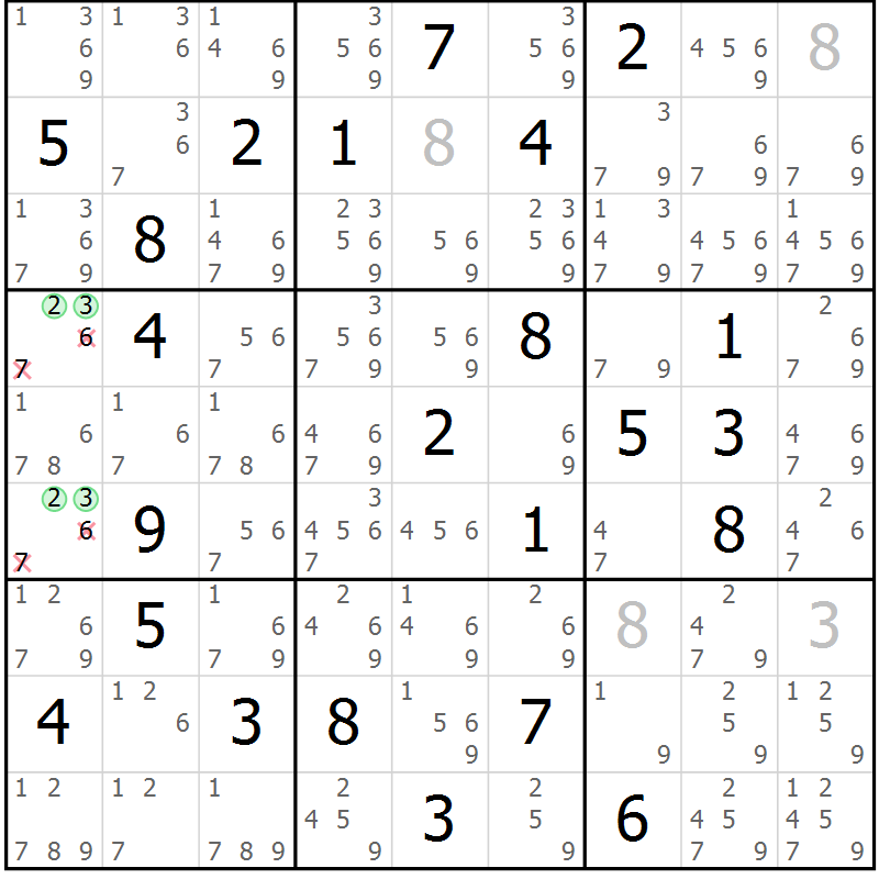 Position des candidats pour la solution de la Gr 69 page 72 du magazine de sudoku Maestro n° 094