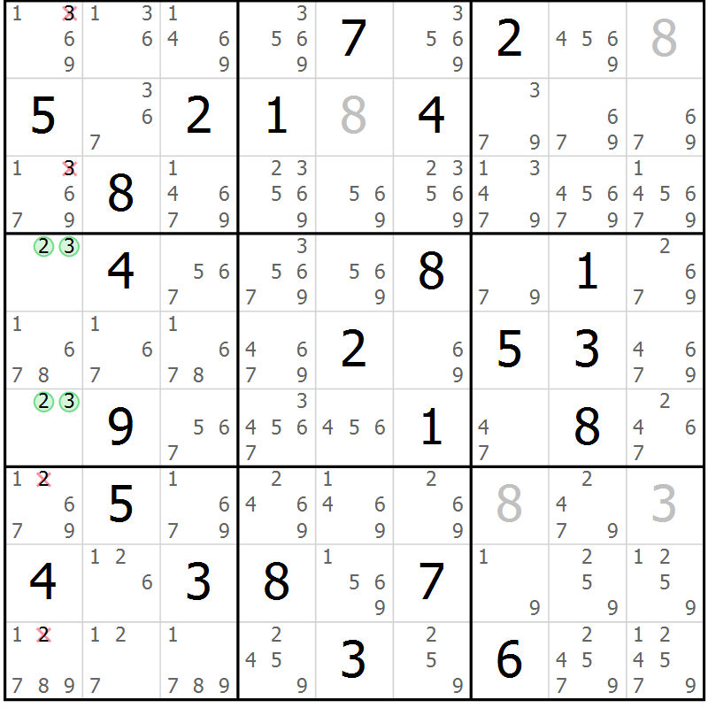 Position des candidats pour la solution de la Gr 69 page 72 du magazine de sudoku Maestro n° 094
