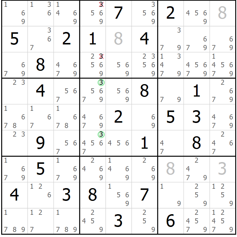 Position des candidats pour la solution de la Gr 69 page 72 du magazine de sudoku Maestro n° 094
