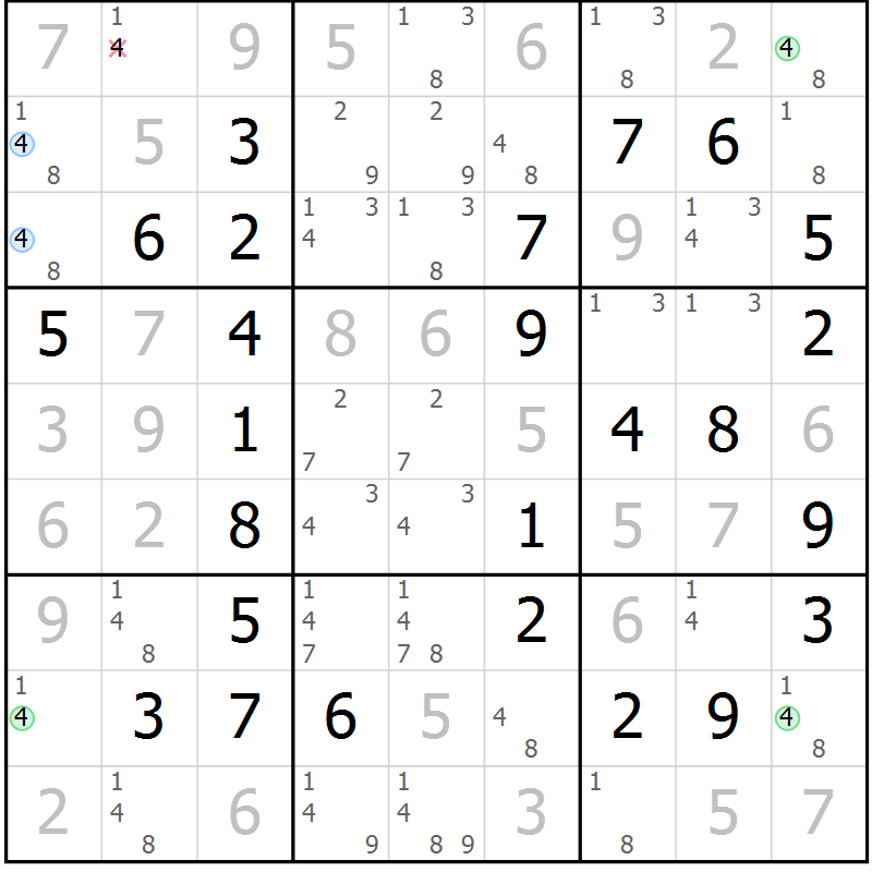 Position des candidats pour la solution de la Gr 7 page 10 du magazine de sudoku Maestro n° 094