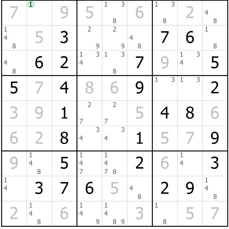 Position des candidats pour la solution de la Gr 7 page 10 du magazine de sudoku Maestro n° 094