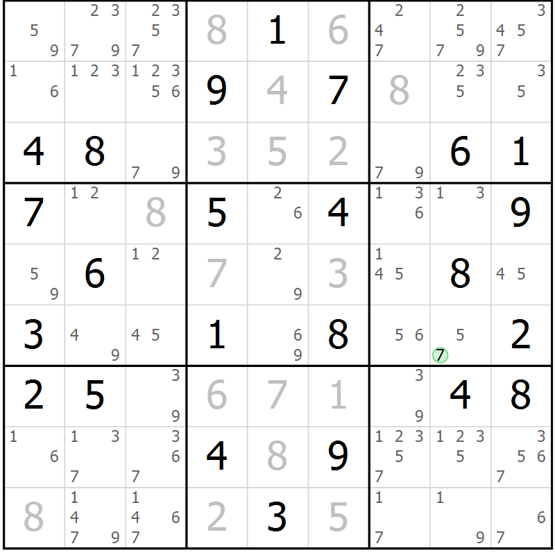 Position des candidats pour la solution de la Gr 70 page 73 du magazine de sudoku Maestro n° 094