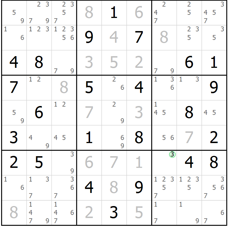 Position des candidats pour la solution de la Gr 70 page 73 du magazine de sudoku Maestro n° 094