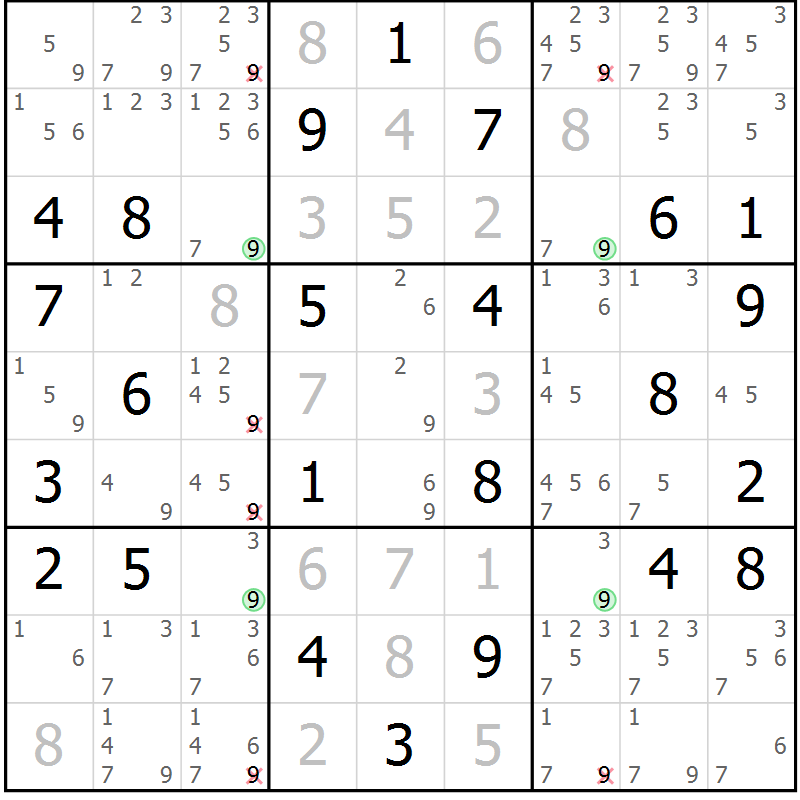 Position des candidats pour la solution de la Gr 70 page 73 du magazine de sudoku Maestro n° 094