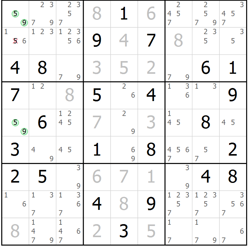 Position des candidats pour la solution de la Gr 70 page 73 du magazine de sudoku Maestro n° 094