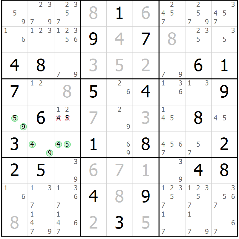 Position des candidats pour la solution de la Gr 70 page 73 du magazine de sudoku Maestro n° 094
