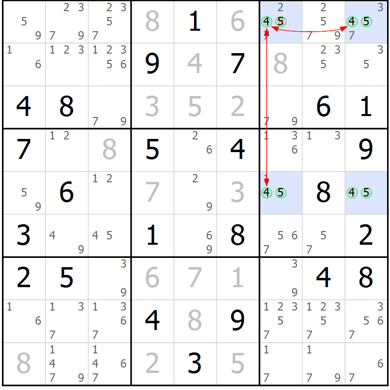 Position des candidats pour la solution de la Gr 70 page 73 du magazine de sudoku Maestro n° 094