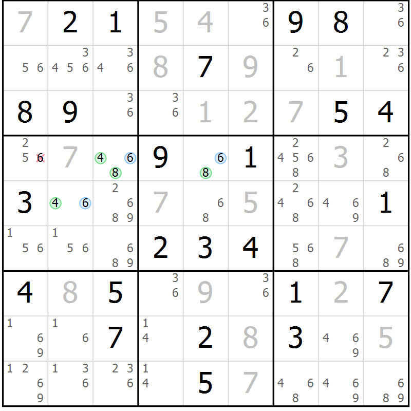 Position des candidats pour la solution de la Gr 71 page 74 du magazine de sudoku Maestro n° 094