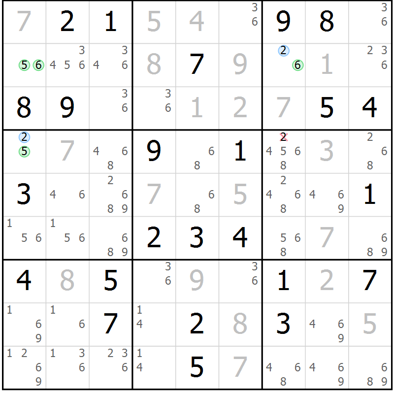 Position des candidats pour la solution de la Gr 71 page 74 du magazine de sudoku Maestro n° 094