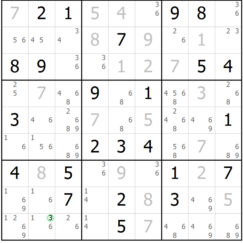 Position des candidats pour la solution de la Gr 71 page 74 du magazine de sudoku Maestro n° 094