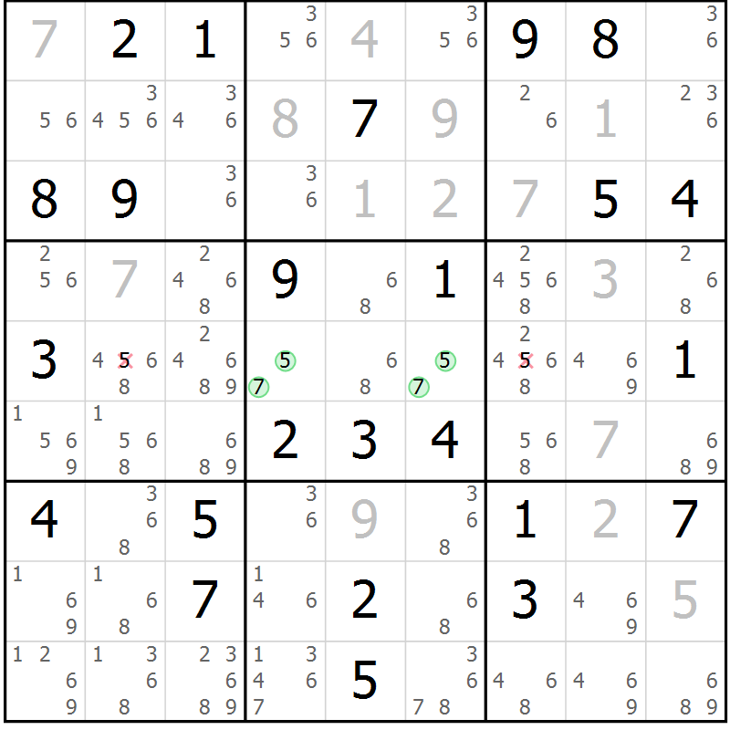 Position des candidats pour la solution de la Gr 71 page 74 du magazine de sudoku Maestro n° 094