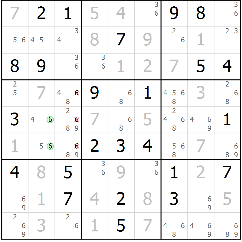 Position des candidats pour la solution de la Gr 71 page 74 du magazine de sudoku Maestro n° 094