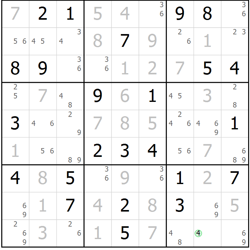 Position des candidats pour la solution de la Gr 71 page 74 du magazine de sudoku Maestro n° 094