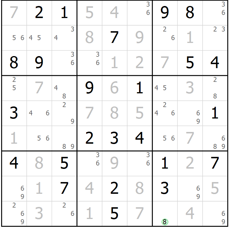 Position des candidats pour la solution de la Gr 71 page 74 du magazine de sudoku Maestro n° 094