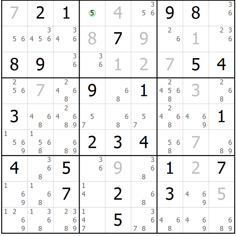 Position des candidats pour la solution de la Gr 71 page 74 du magazine de sudoku Maestro n° 094
