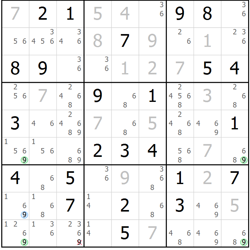 Position des candidats pour la solution de la Gr 71 page 74 du magazine de sudoku Maestro n° 094