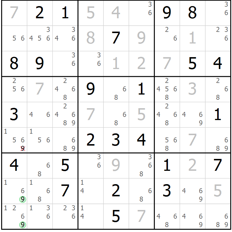 Position des candidats pour la solution de la Gr 71 page 74 du magazine de sudoku Maestro n° 094