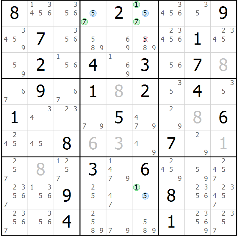 Position des candidats pour la solution de la Gr 72 page 75 du magazine de sudoku Maestro n° 094