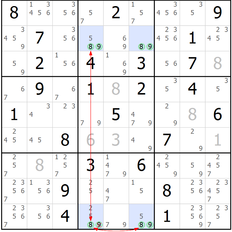 Position des candidats pour la solution de la Gr 72 page 75 du magazine de sudoku Maestro n° 094