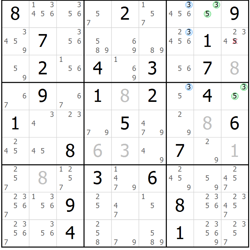 Position des candidats pour la solution de la Gr 72 page 75 du magazine de sudoku Maestro n° 094