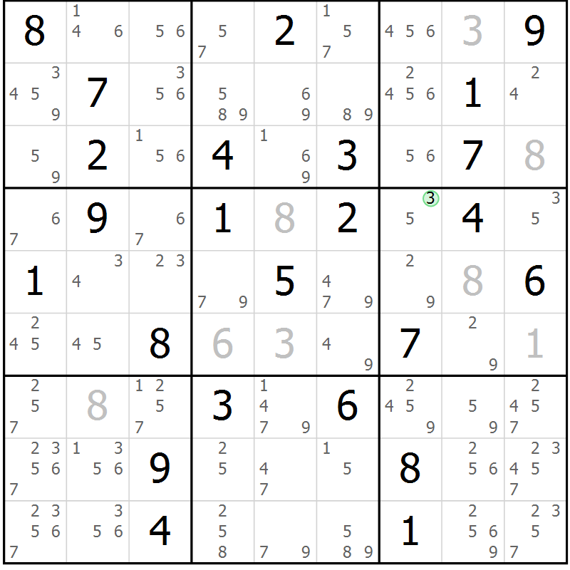 Position des candidats pour la solution de la Gr 72 page 75 du magazine de sudoku Maestro n° 094