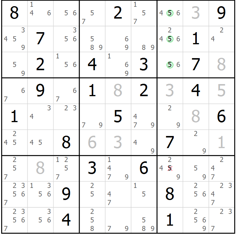 Position des candidats pour la solution de la Gr 72 page 75 du magazine de sudoku Maestro n° 094