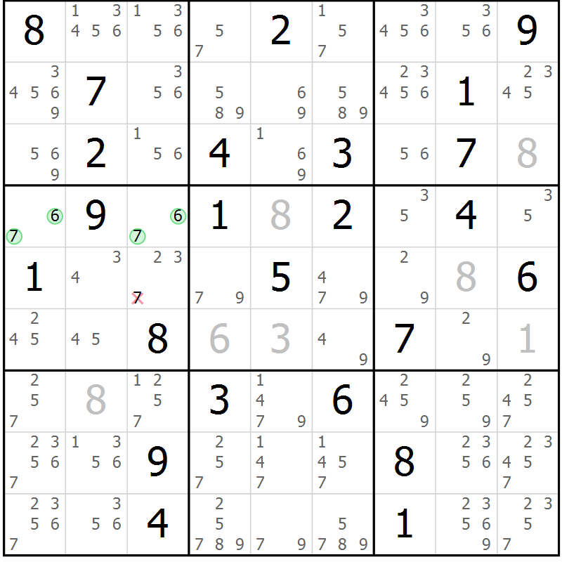 Position des candidats pour la solution de la Gr 72 page 75 du magazine de sudoku Maestro n° 094