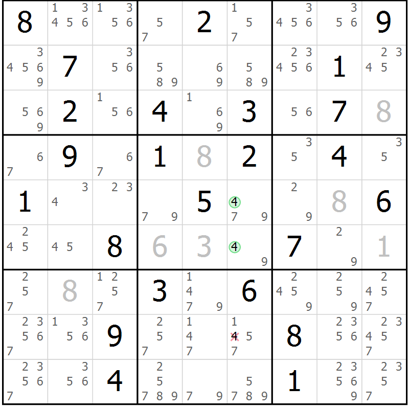 Position des candidats pour la solution de la Gr 72 page 75 du magazine de sudoku Maestro n° 094
