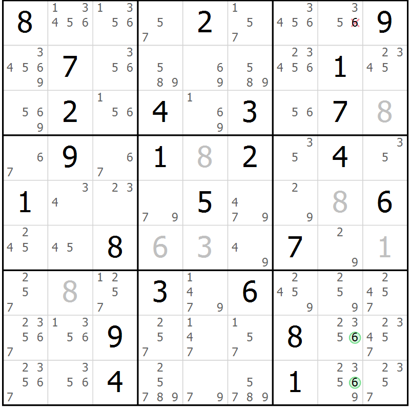 Position des candidats pour la solution de la Gr 72 page 75 du magazine de sudoku Maestro n° 094