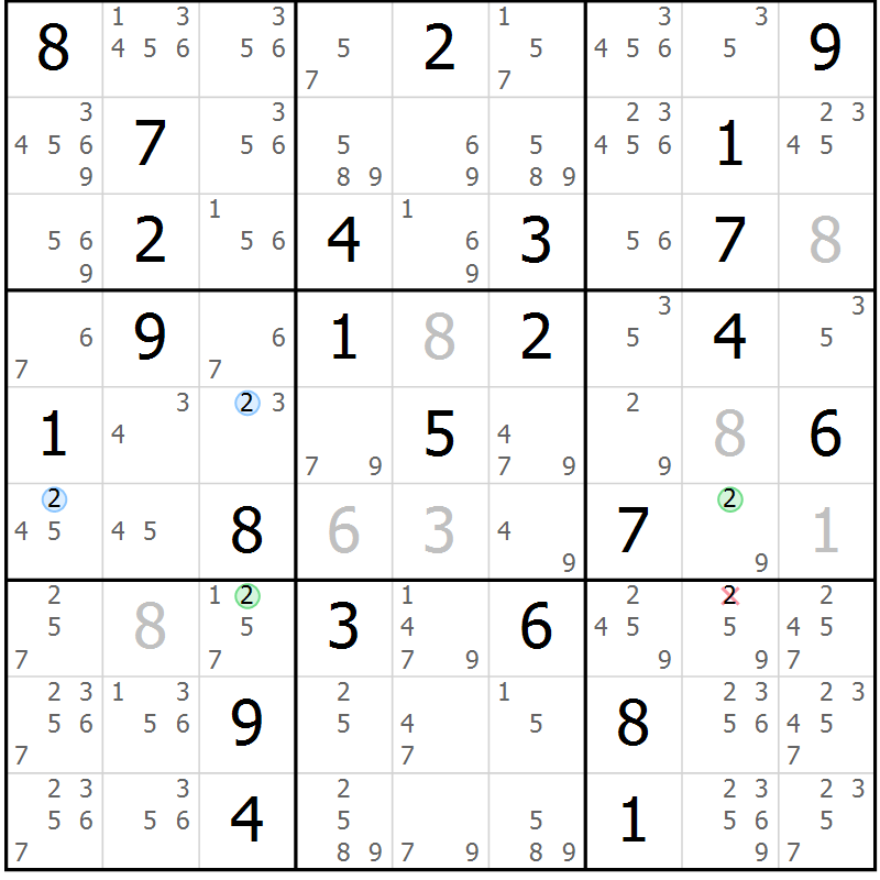 Position des candidats pour la solution de la Gr 72 page 75 du magazine de sudoku Maestro n° 094