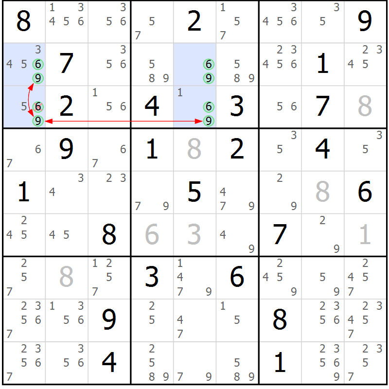 Position des candidats pour la solution de la Gr 72 page 75 du magazine de sudoku Maestro n° 094