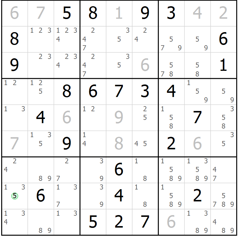Position des candidats pour la solution de la Gr 73 page 76 du magazine de sudoku Maestro n° 094