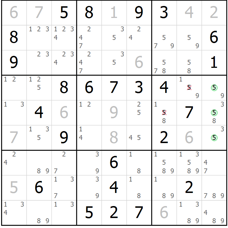 Position des candidats pour la solution de la Gr 73 page 76 du magazine de sudoku Maestro n° 094