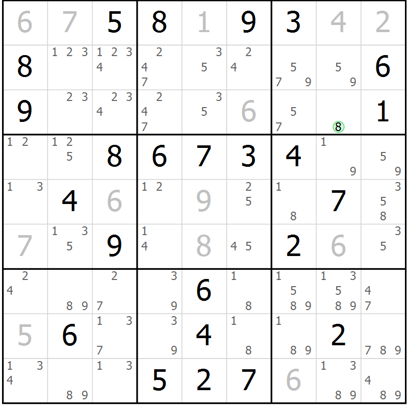 Position des candidats pour la solution de la Gr 73 page 76 du magazine de sudoku Maestro n° 094