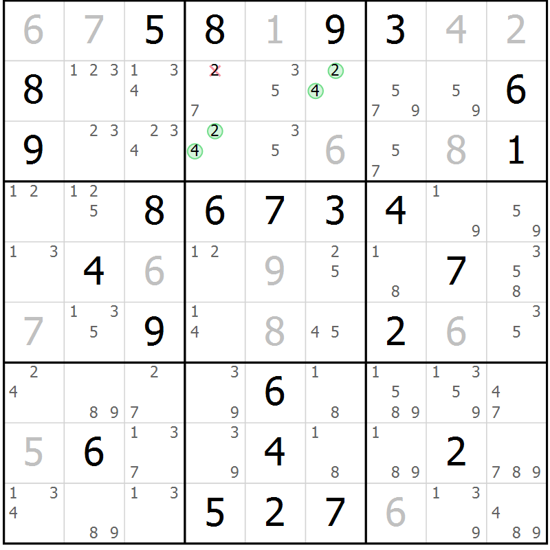 Position des candidats pour la solution de la Gr 73 page 76 du magazine de sudoku Maestro n° 094