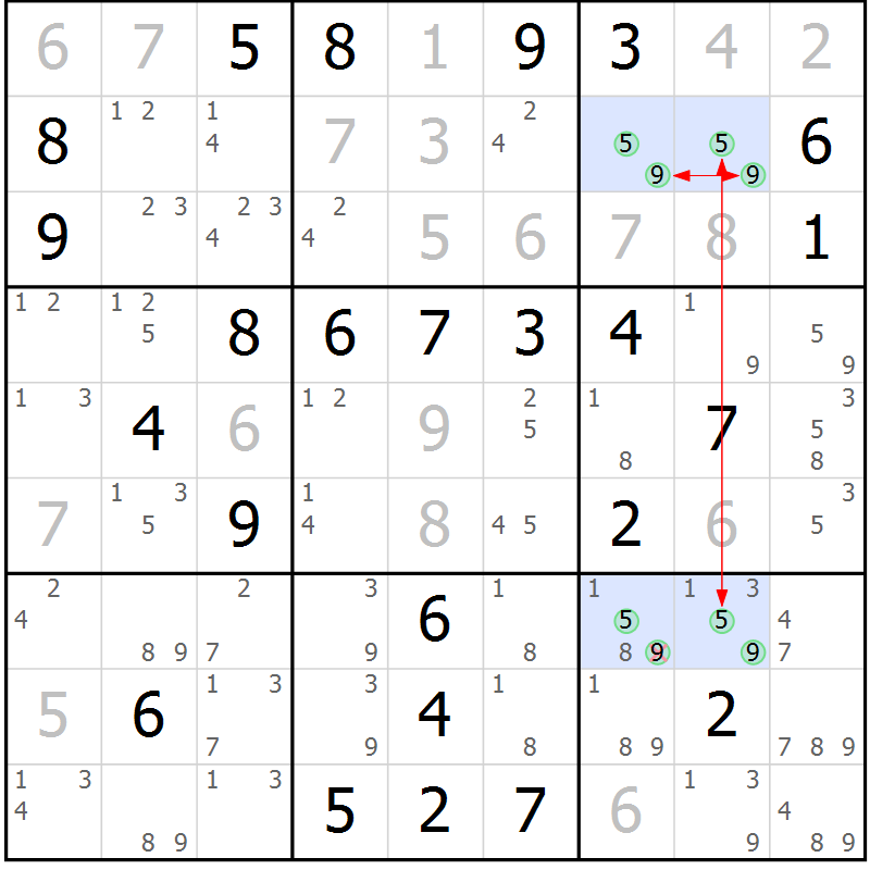 Position des candidats pour la solution de la Gr 73 page 76 du magazine de sudoku Maestro n° 094