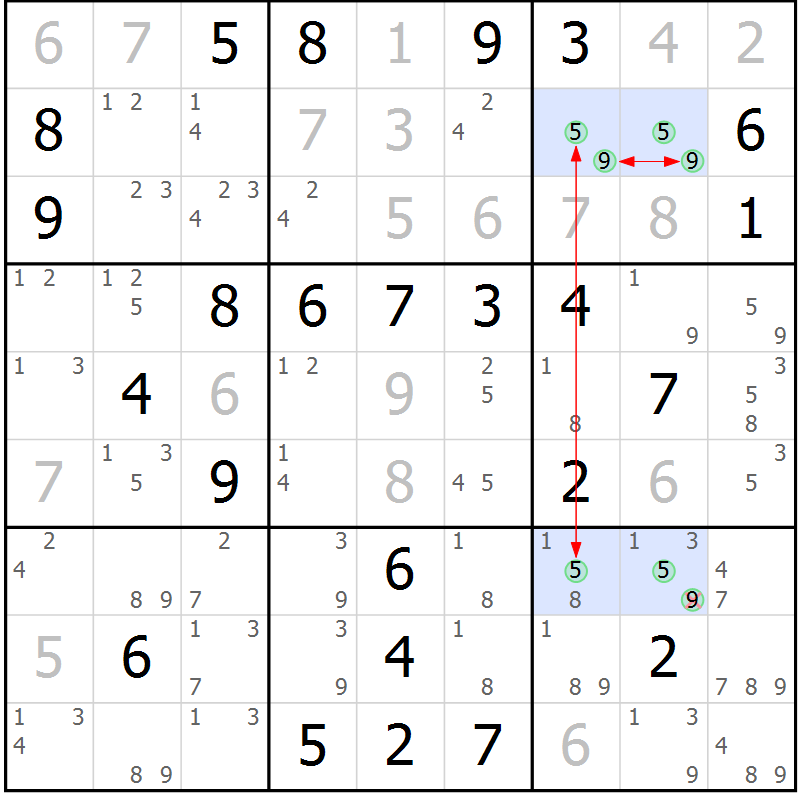 Position des candidats pour la solution de la Gr 73 page 76 du magazine de sudoku Maestro n° 094