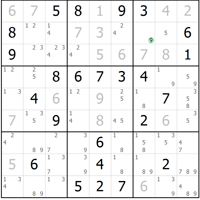 Position des candidats pour la solution de la Gr 73 page 76 du magazine de sudoku Maestro n° 094