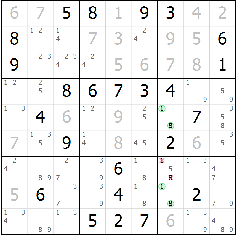 Position des candidats pour la solution de la Gr 73 page 76 du magazine de sudoku Maestro n° 094