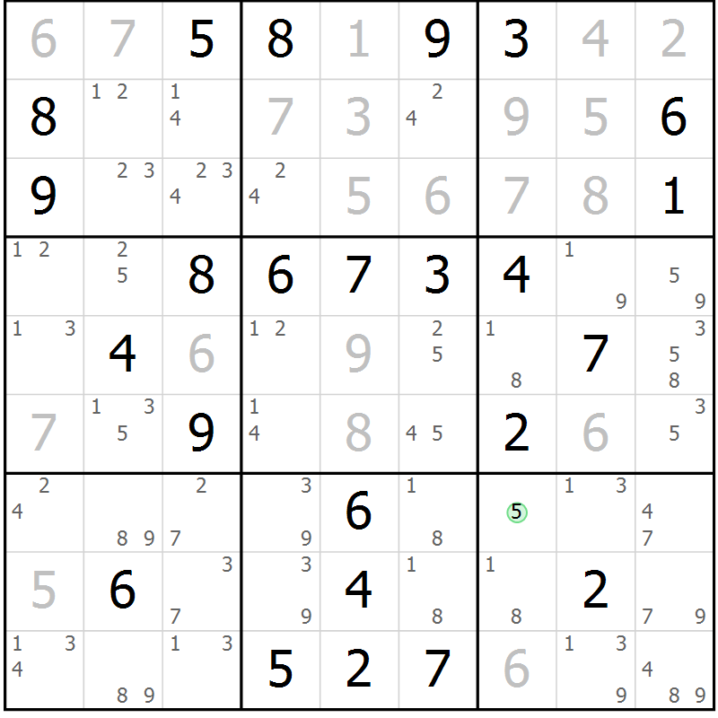 Position des candidats pour la solution de la Gr 73 page 76 du magazine de sudoku Maestro n° 094