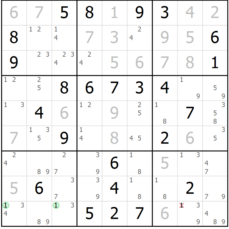 Position des candidats pour la solution de la Gr 73 page 76 du magazine de sudoku Maestro n° 094