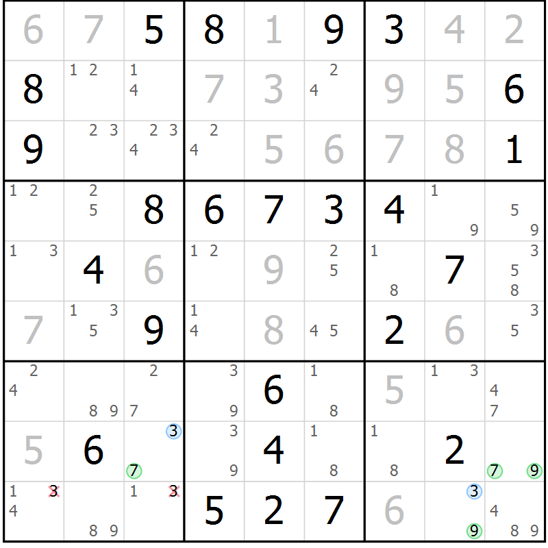 Position des candidats pour la solution de la Gr 73 page 76 du magazine de sudoku Maestro n° 094
