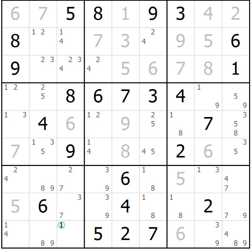 Position des candidats pour la solution de la Gr 73 page 76 du magazine de sudoku Maestro n° 094