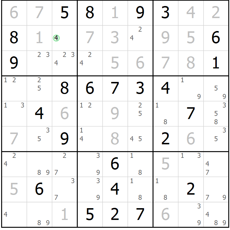 Position des candidats pour la solution de la Gr 73 page 76 du magazine de sudoku Maestro n° 094