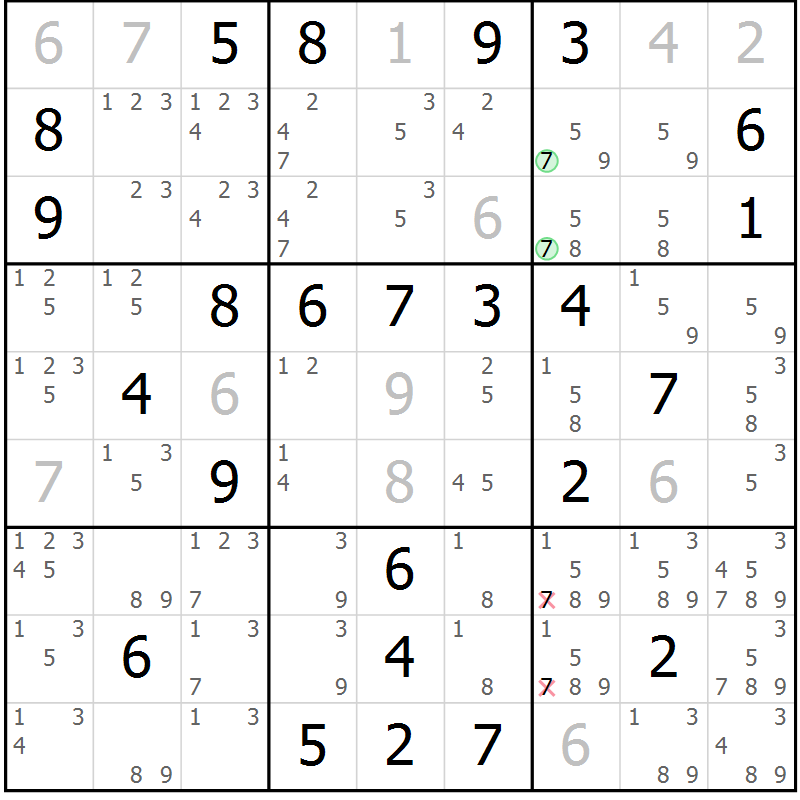 Position des candidats pour la solution de la Gr 73 page 76 du magazine de sudoku Maestro n° 094