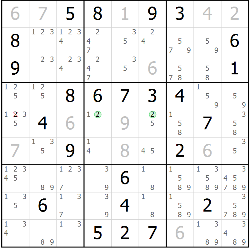 Position des candidats pour la solution de la Gr 73 page 76 du magazine de sudoku Maestro n° 094