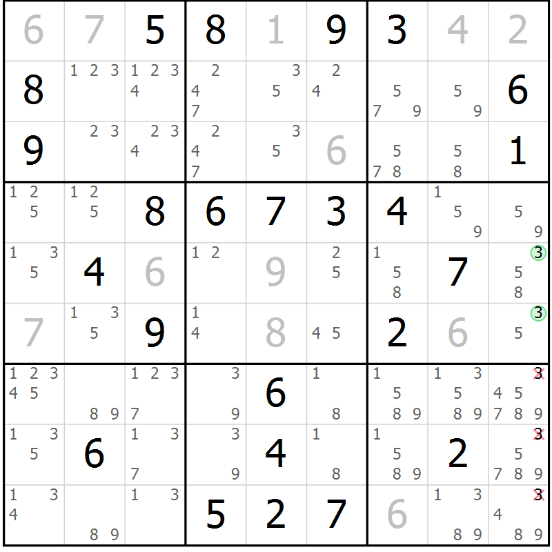 Position des candidats pour la solution de la Gr 73 page 76 du magazine de sudoku Maestro n° 094